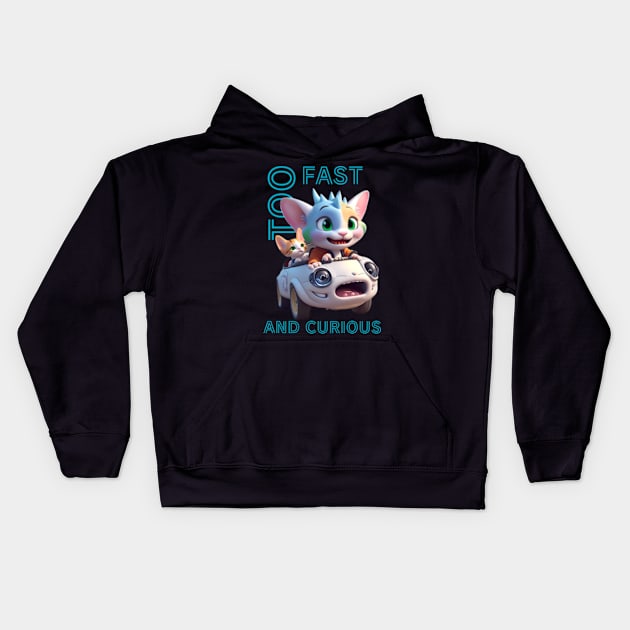 Dragon Cat driving too fast and curious Kids Hoodie by BrisaArtPrints